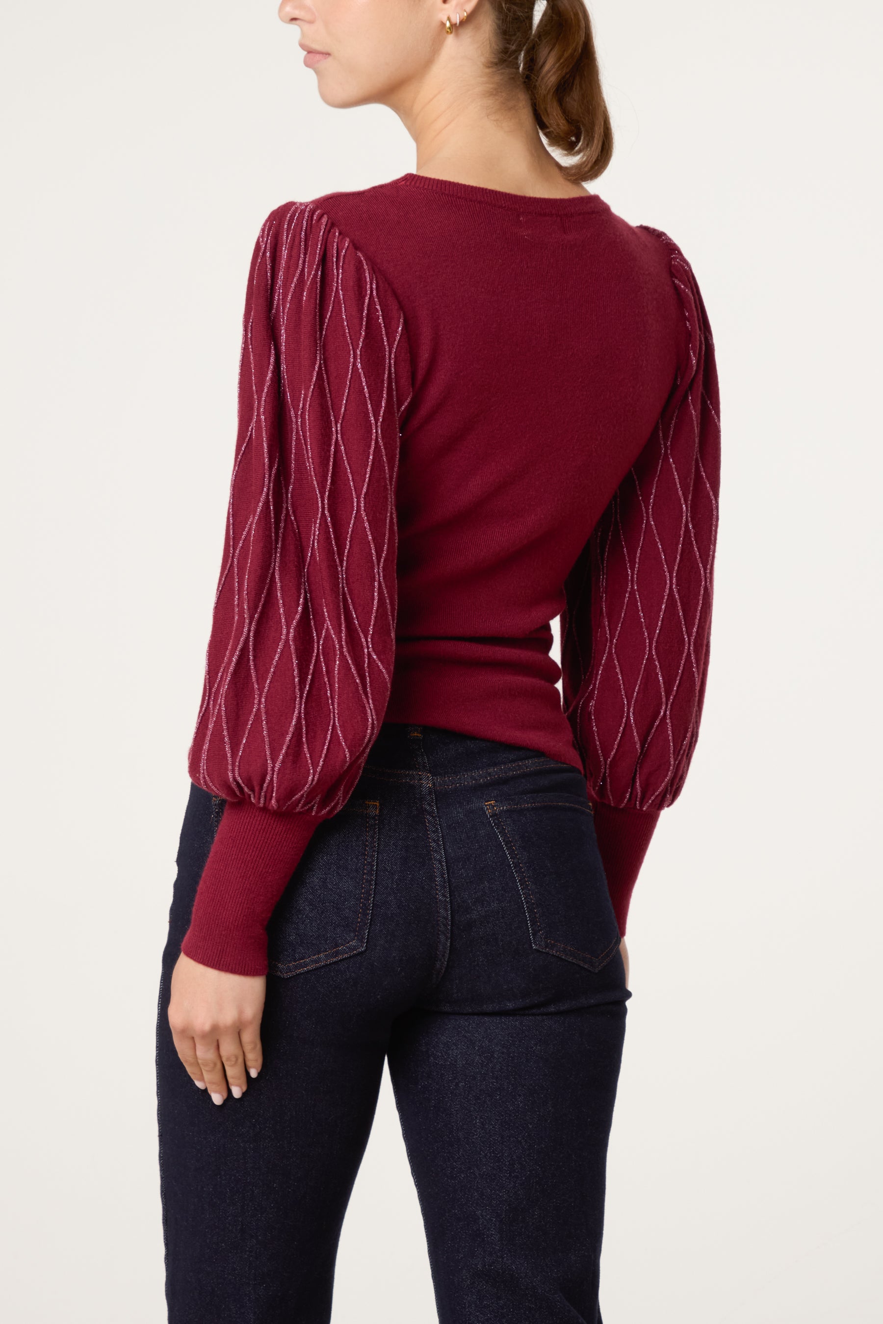 Metallic Detailed Puff Sleeve Jumper