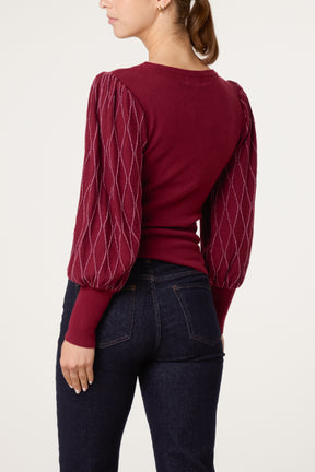 Metallic Detailed Puff Sleeve Jumper