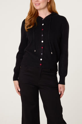 Colourful Buttons Through Hoodie Cardigan