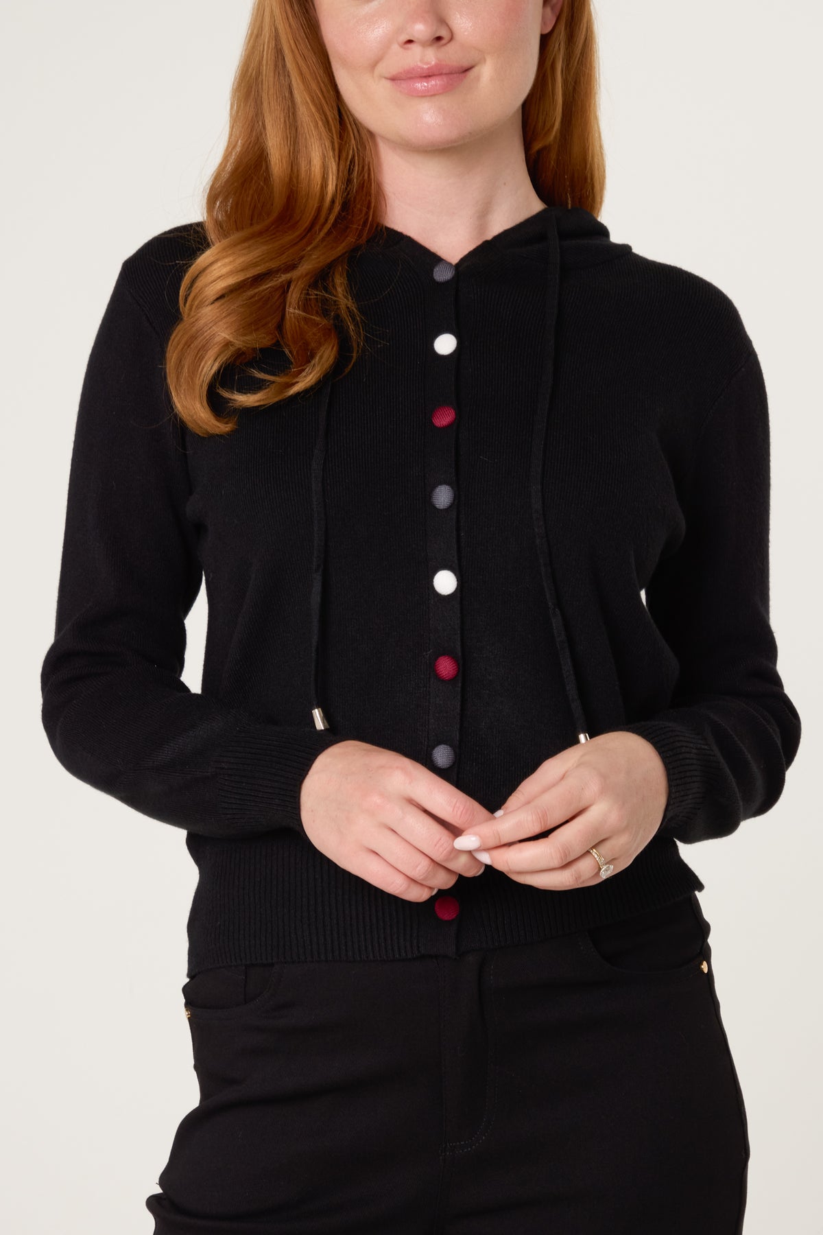 Colourful Buttons Through Hoodie Cardigan
