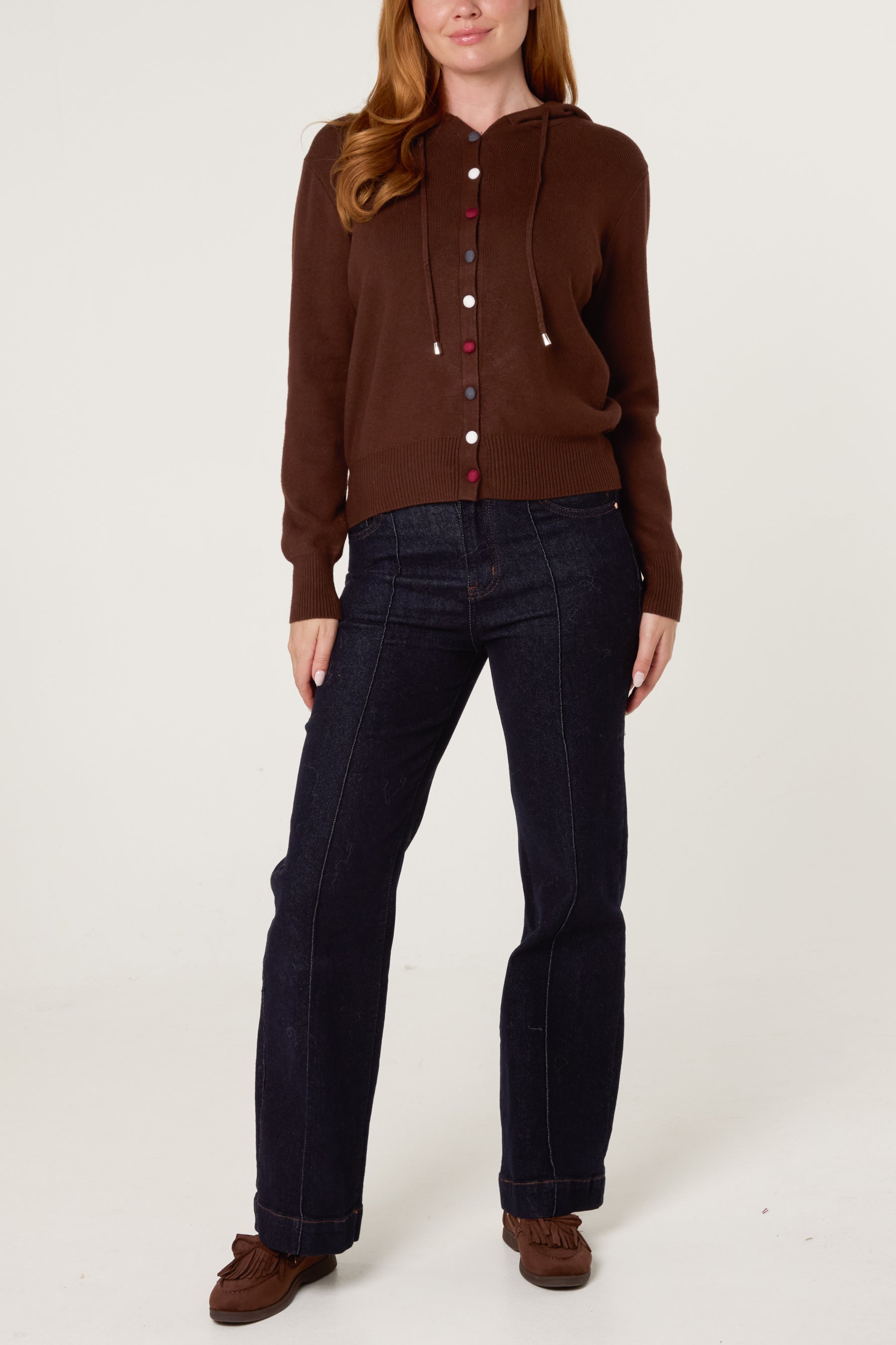 Colourful Buttons Through Hoodie Cardigan