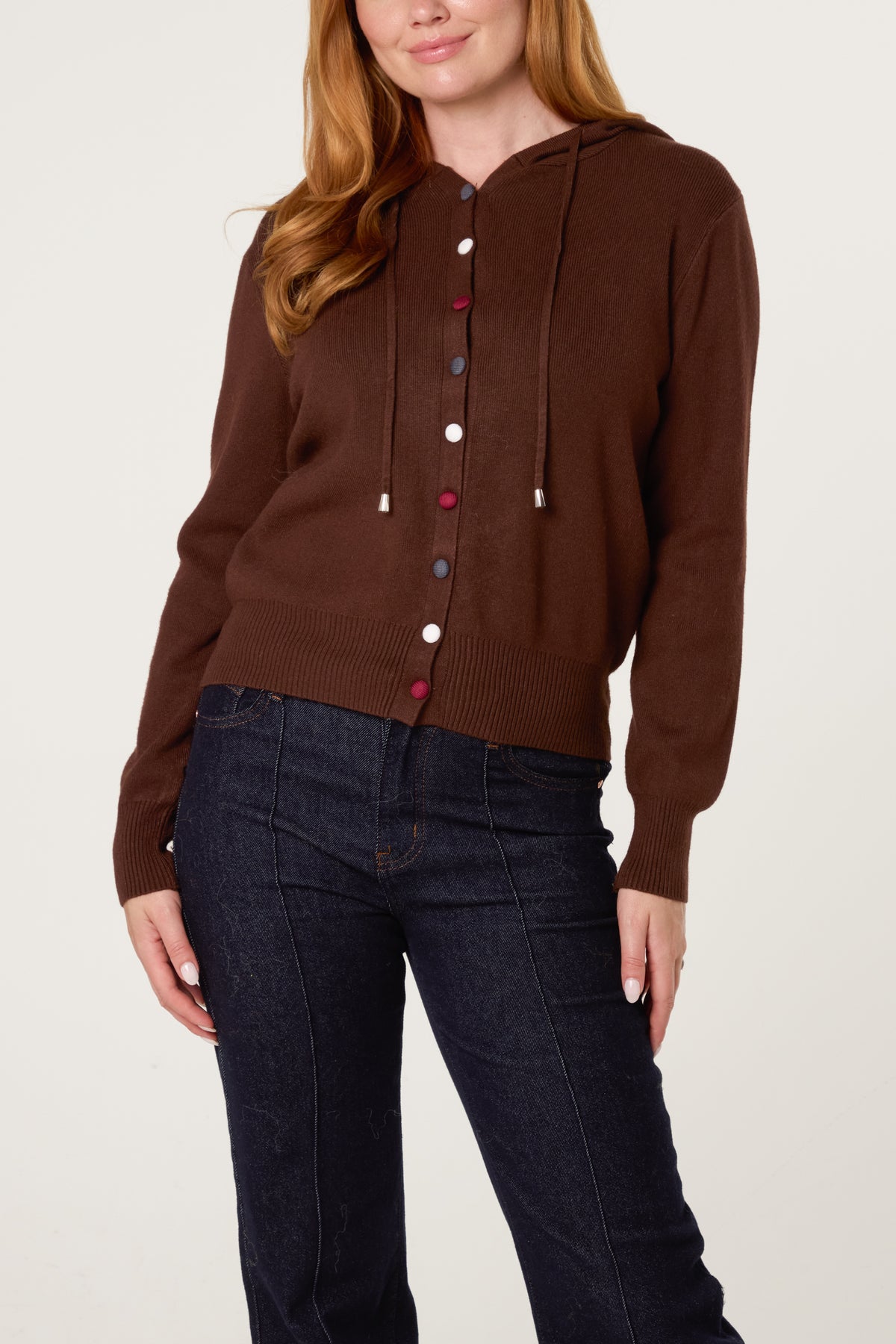 Colourful Buttons Through Hoodie Cardigan