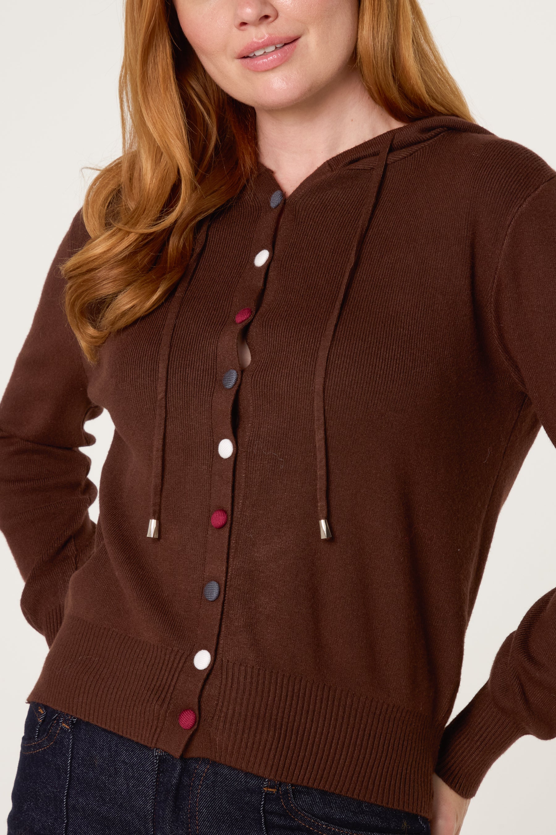 Colourful Buttons Through Hoodie Cardigan