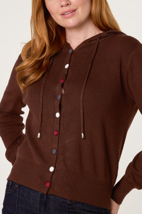 Colourful Buttons Through Hoodie Cardigan
