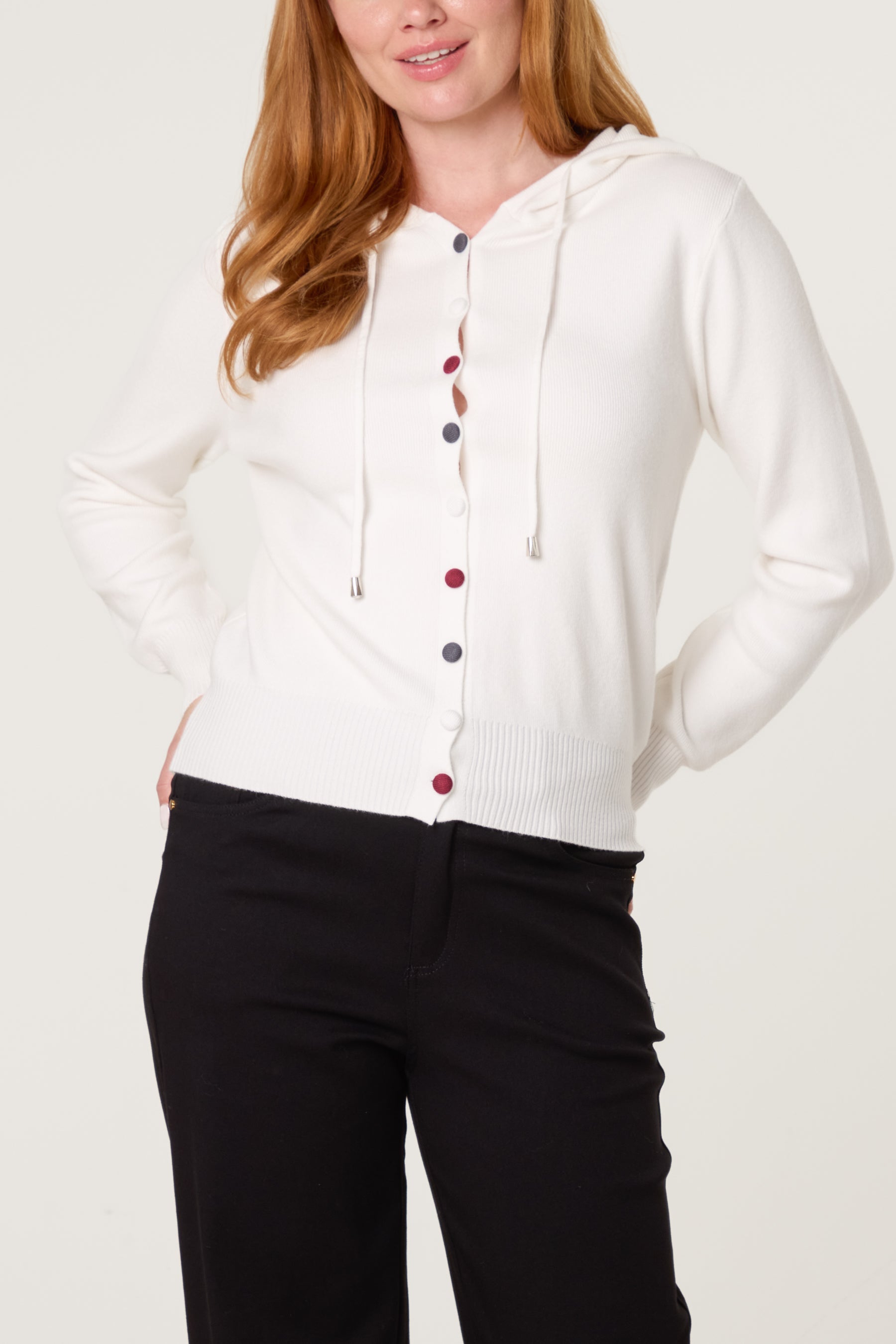 Colourful Buttons Through Hoodie Cardigan