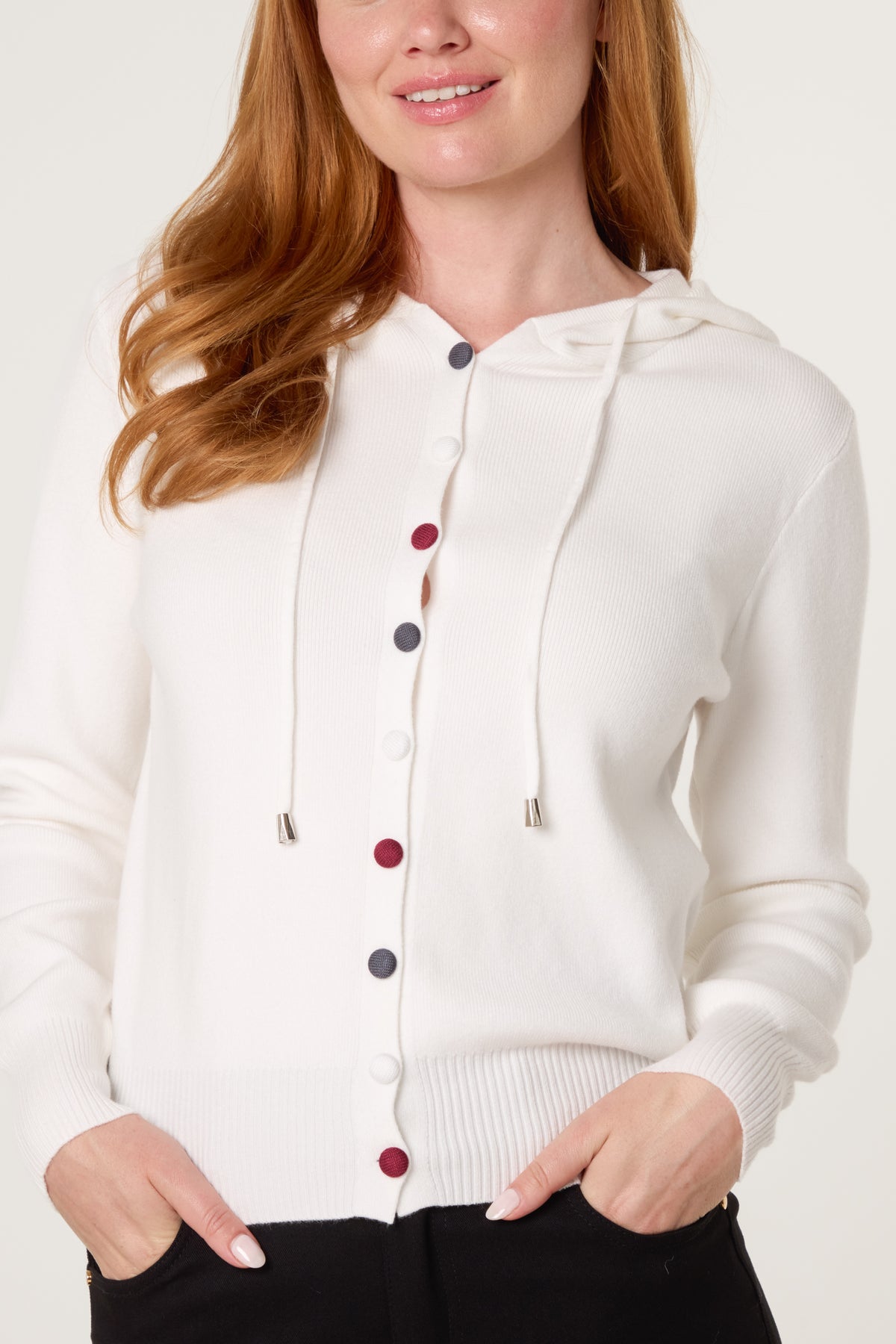 Colourful Buttons Through Hoodie Cardigan