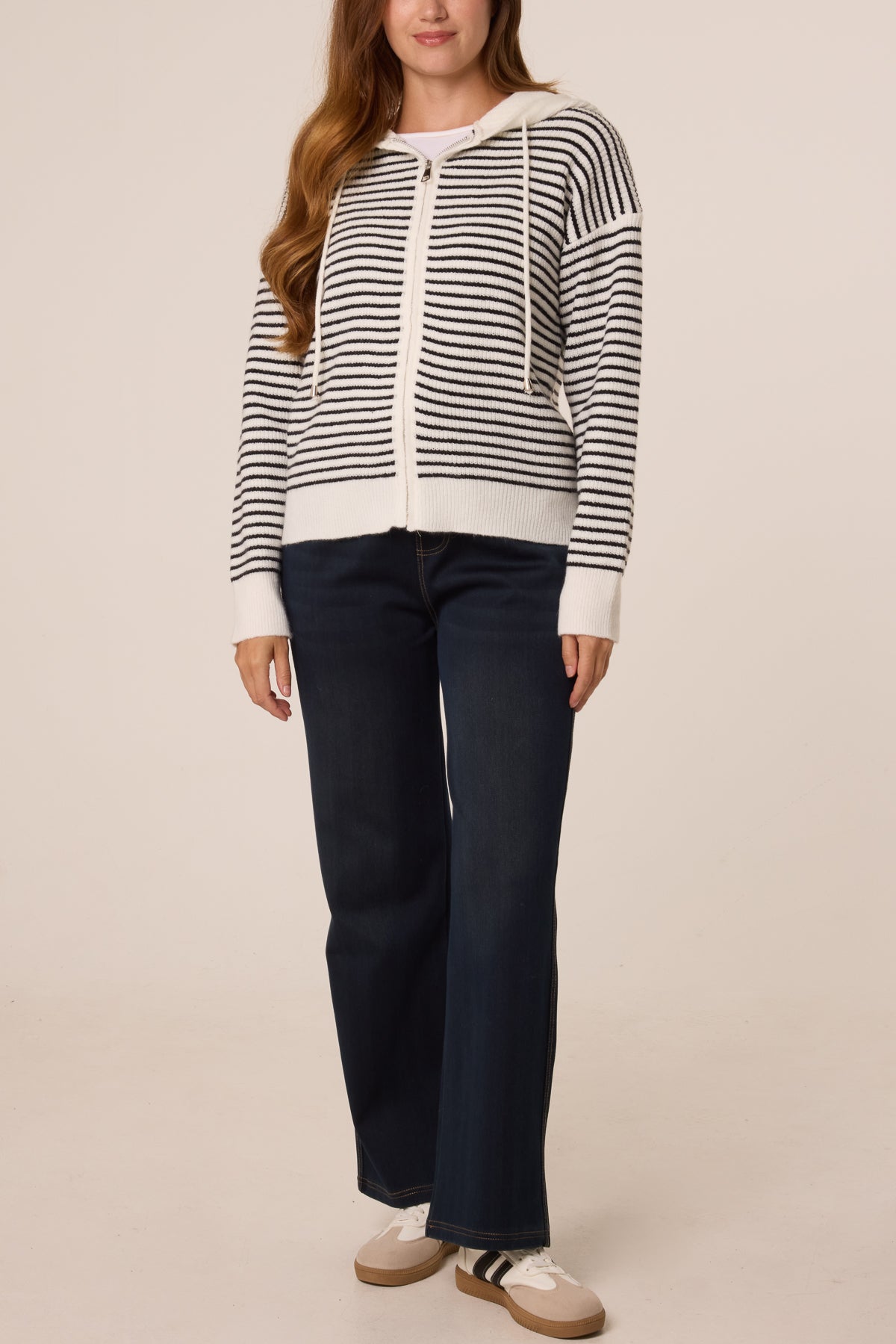 Stripe Zip-Up Knit Hoodie