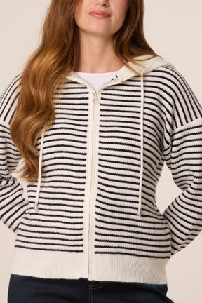 Stripe Zip-Up Knit Hoodie