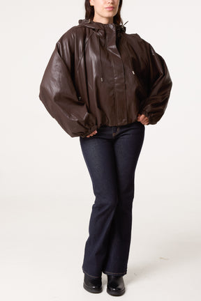 Zip Through Bomber PU Jacket
