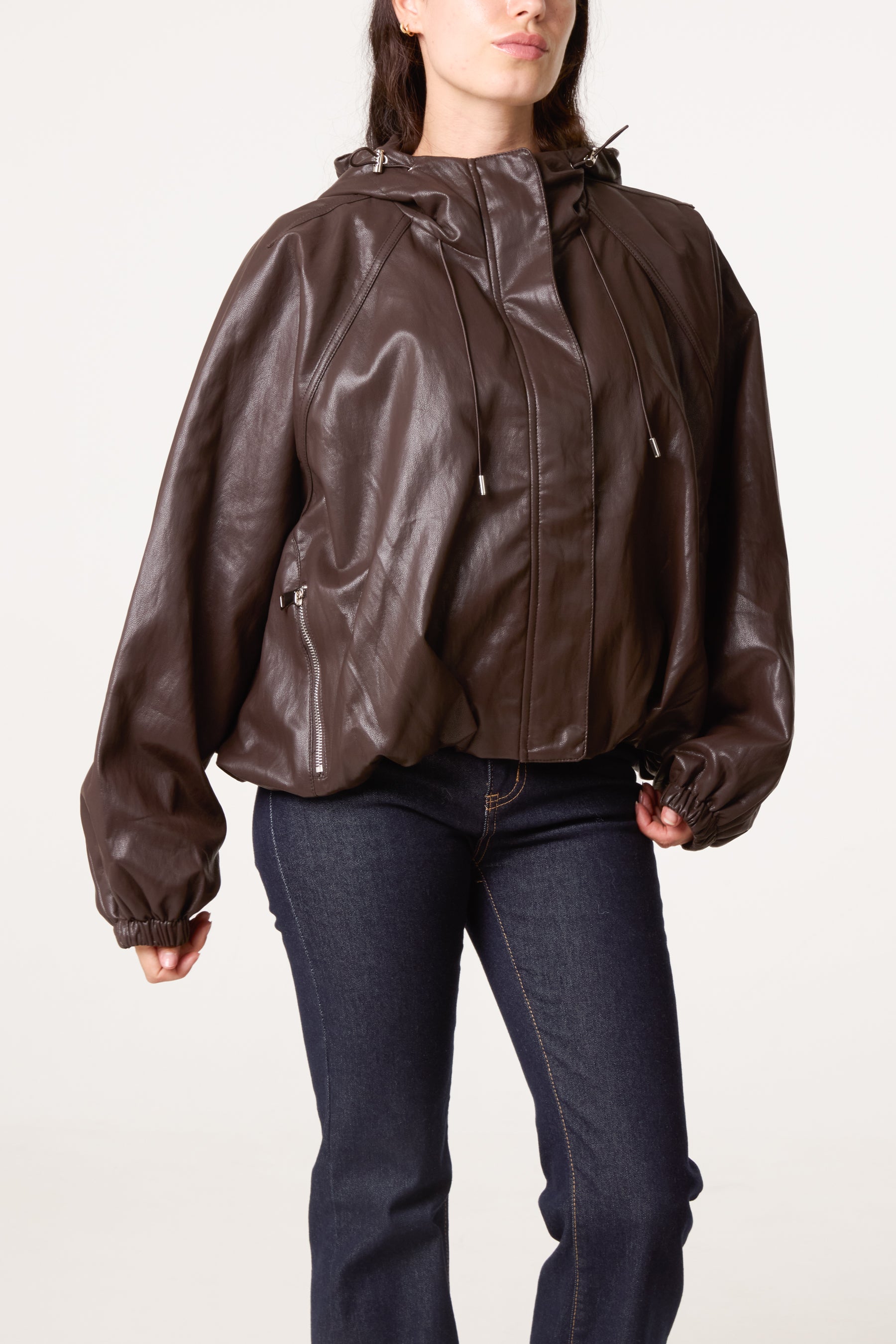 Zip Through Bomber PU Jacket