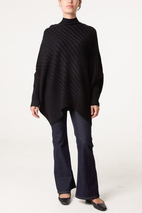 Ribbed Knit Poncho Inspired Jumper