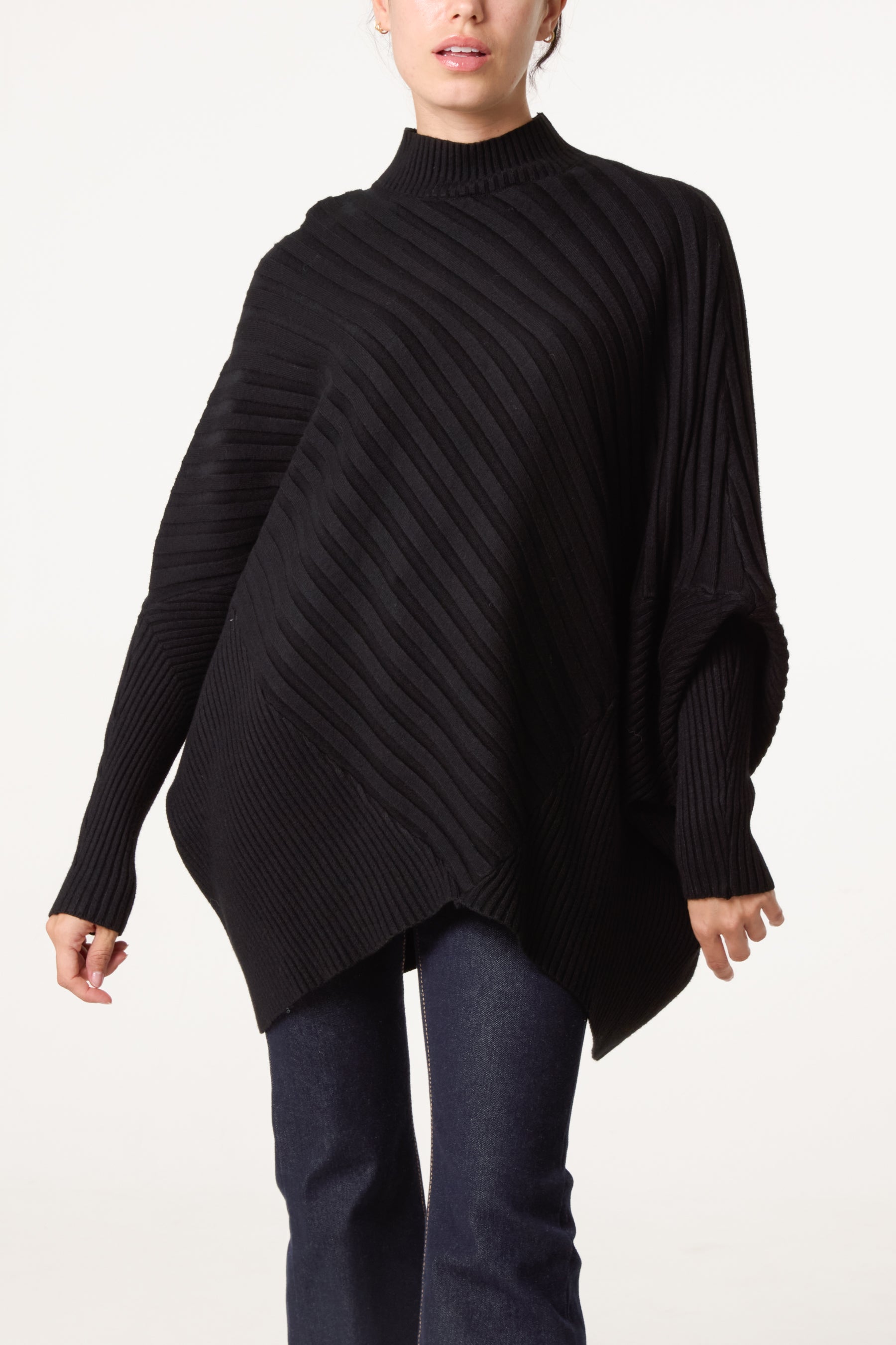 Ribbed Knit Poncho Inspired Jumper