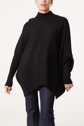 Ribbed Knit Poncho Inspired Jumper