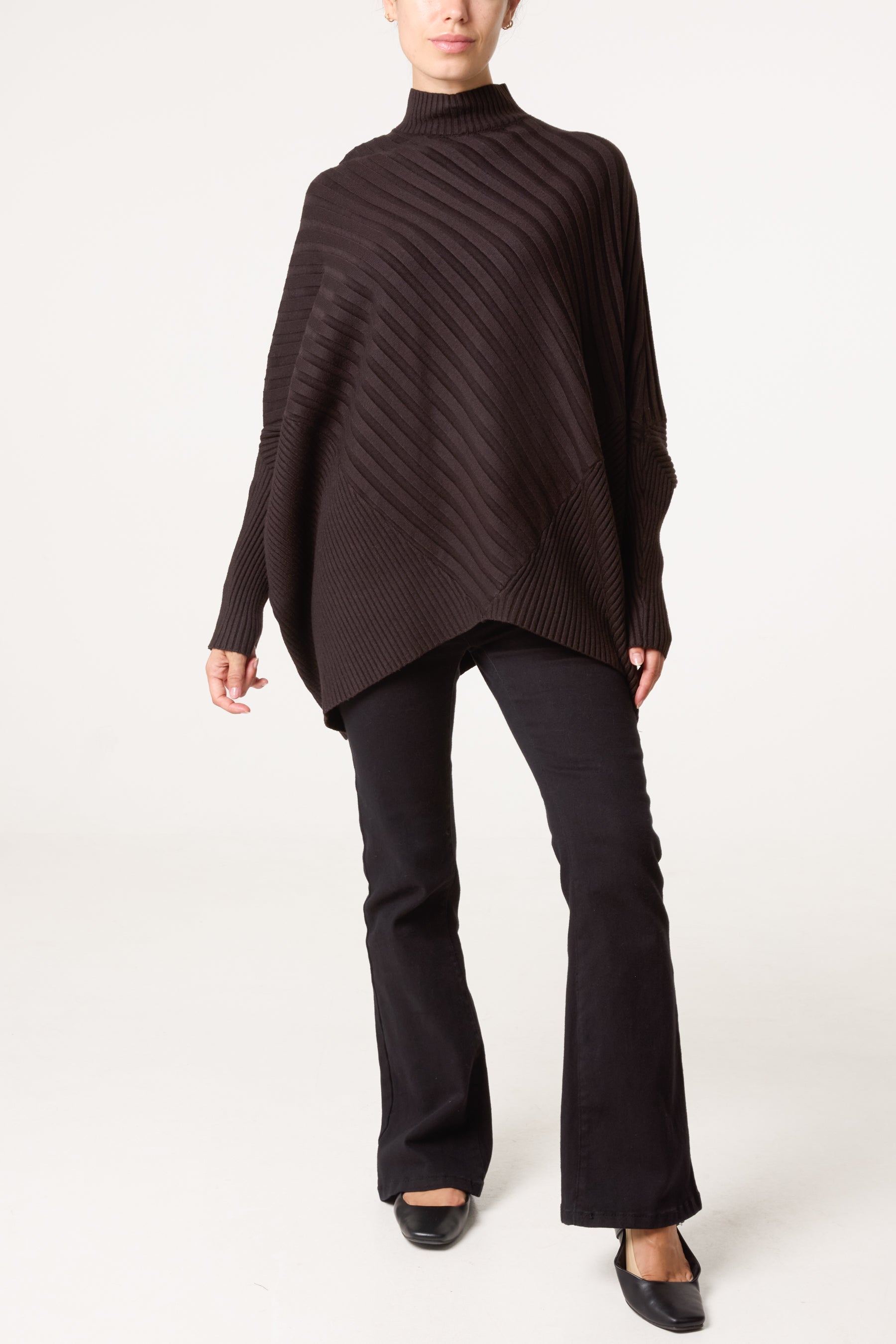 Ribbed Knit Poncho Inspired Jumper