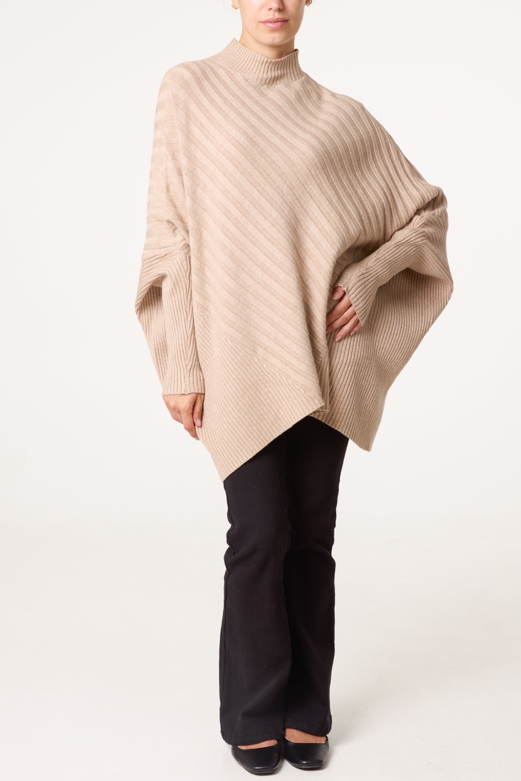 Ribbed Knit Poncho Inspired Jumper