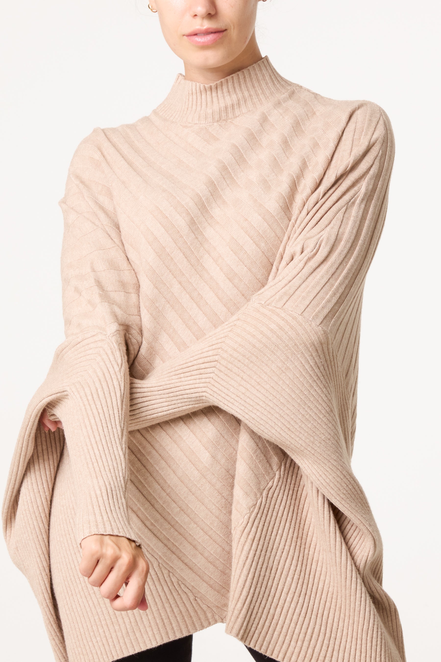 Ribbed Knit Poncho Inspired Jumper