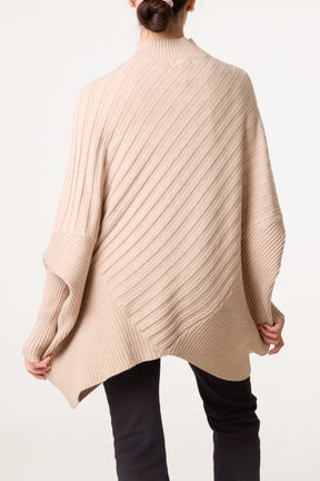 Ribbed Knit Poncho Inspired Jumper