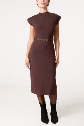 Textured Shoulder Midi Knit Dress
