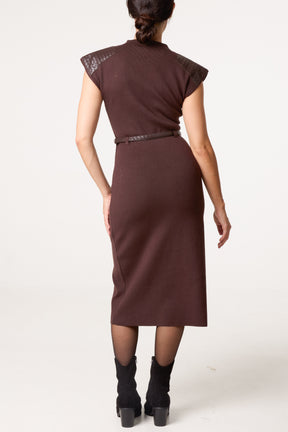 Textured Shoulder Midi Knit Dress
