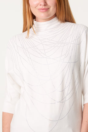 High Neck Sparkling Necklace Effect Rhinestone Jumper