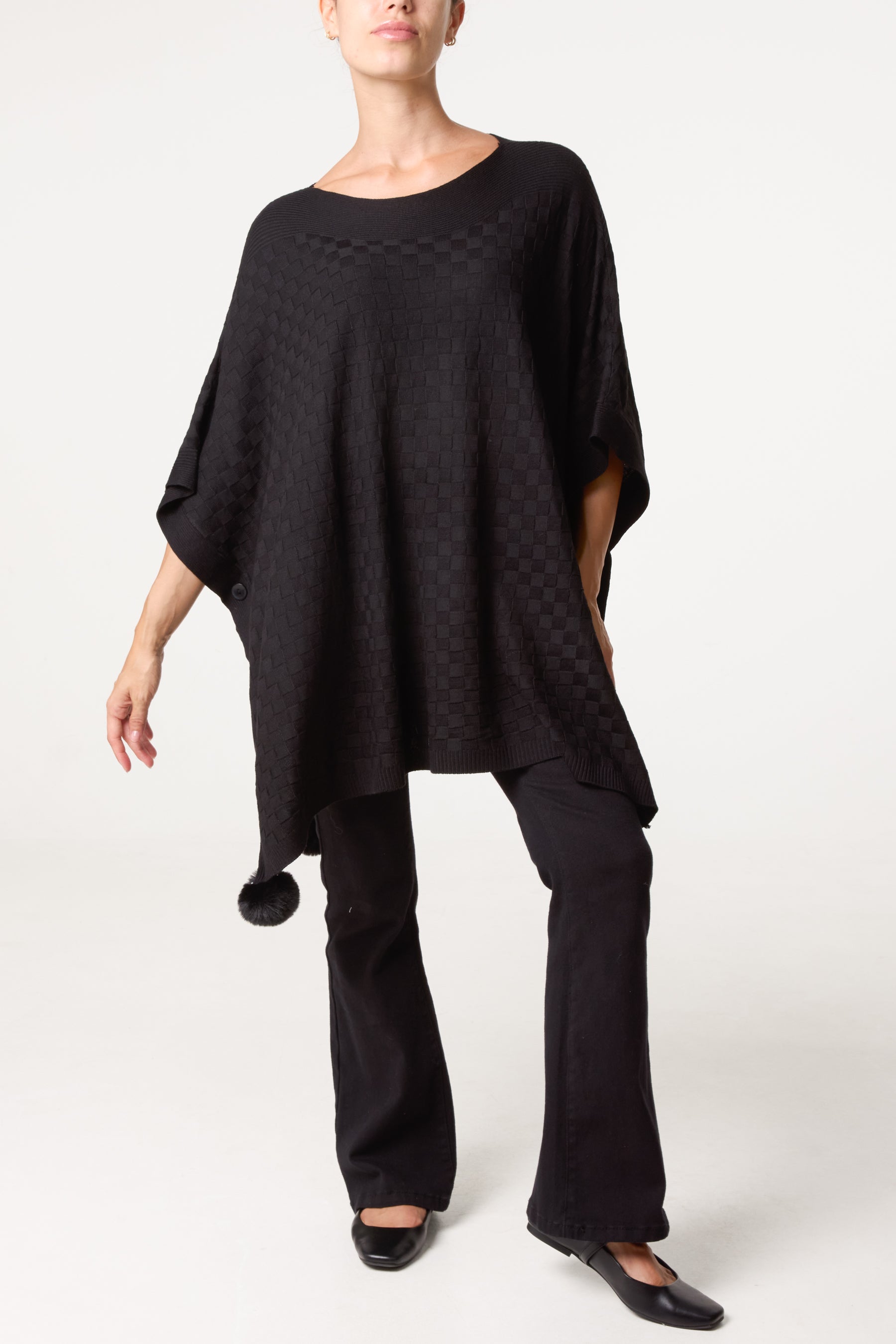Essential Pom-Pom Trimmed Knit Poncho