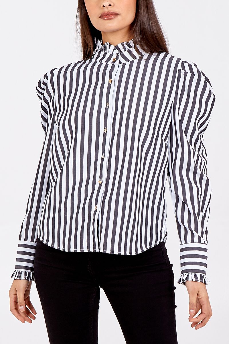 Stripe Frill & Puff Sleeve Shirt