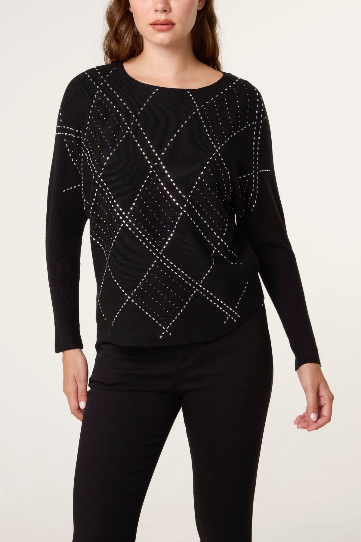 Embellished Diamond Patterned Jumper