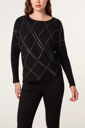 Embellished Diamond Patterned Jumper