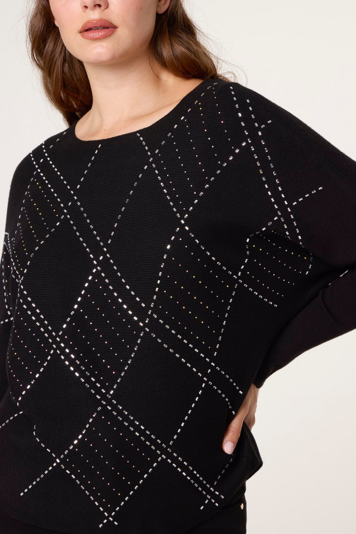 Embellished Diamond Patterned Jumper