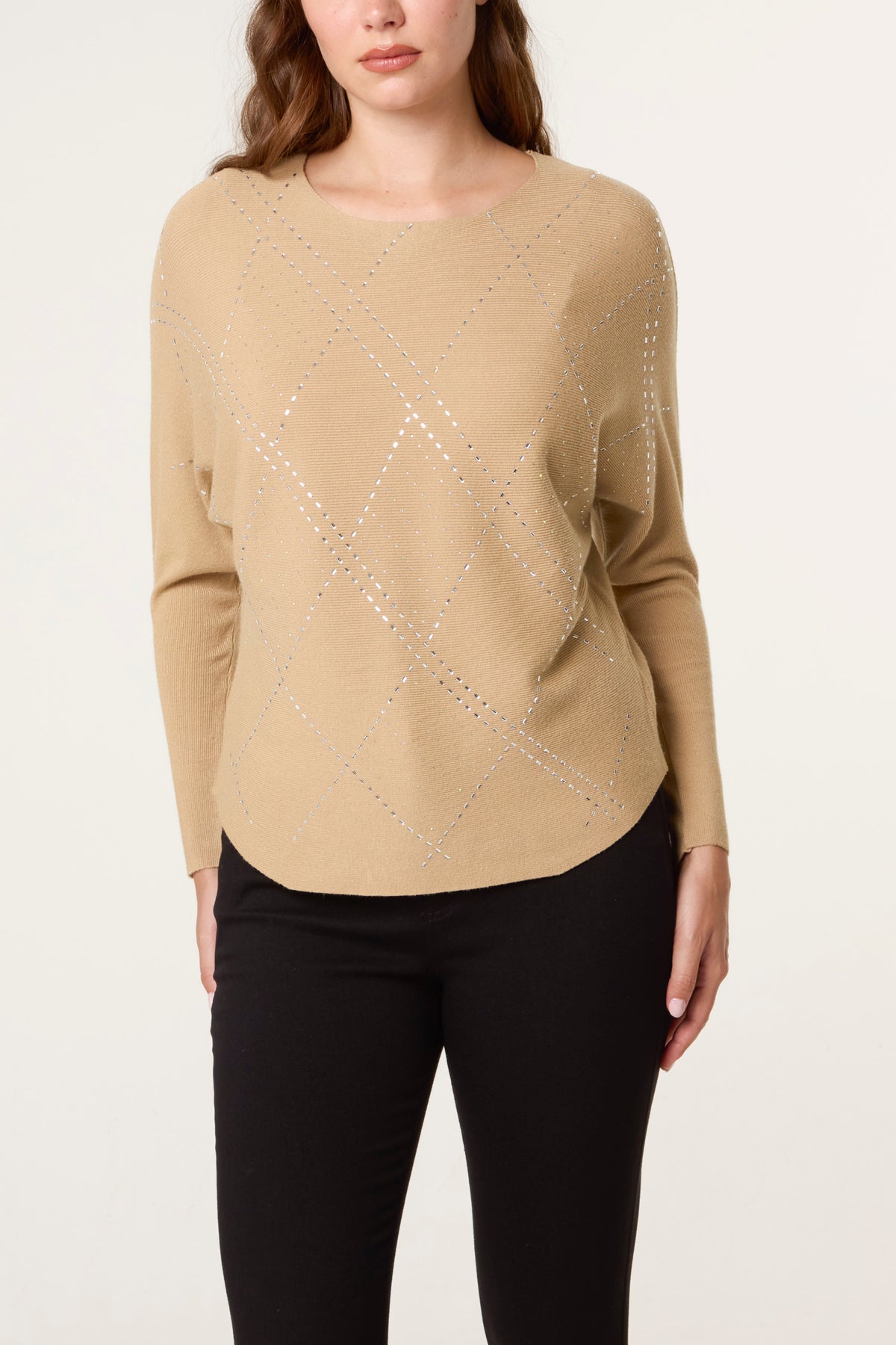 Embellished Diamond Patterned Jumper
