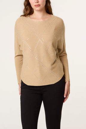 Embellished Diamond Patterned Jumper