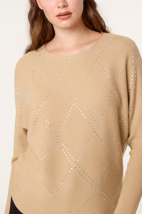 Embellished Diamond Patterned Jumper