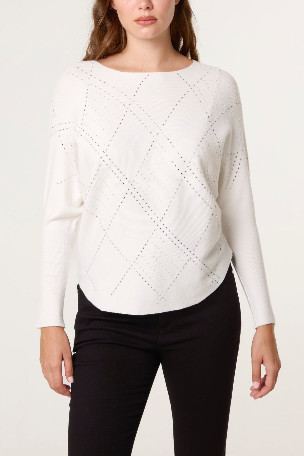 Embellished Diamond Patterned Jumper