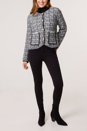 Boucle Knit Pearl Button Cardigan