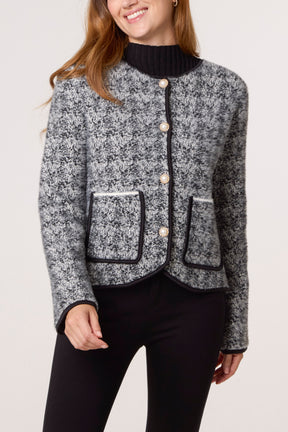 Boucle Knit Pearl Button Cardigan