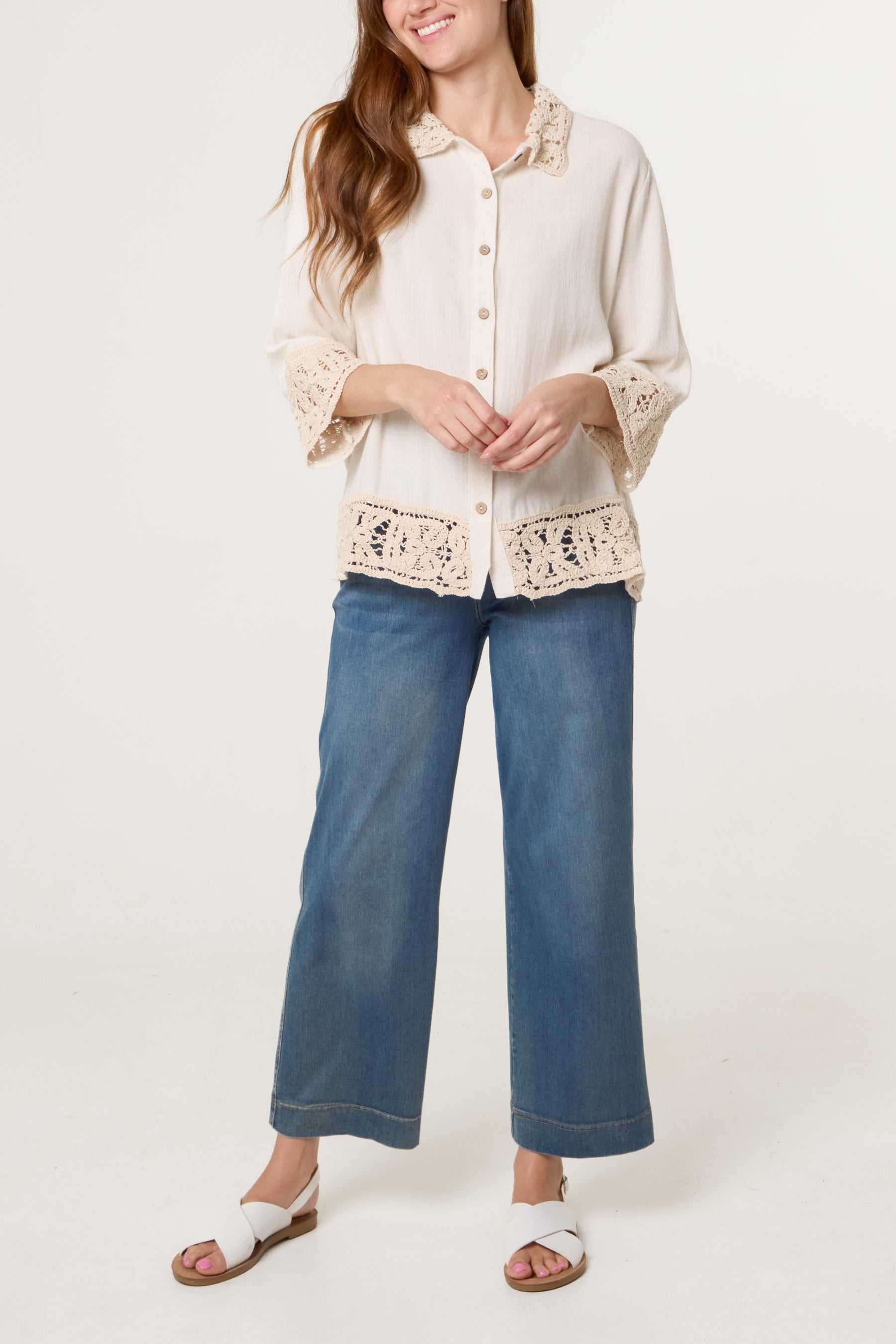 Crochet Linen Loose Fit Shirt