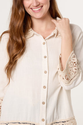 Crochet Linen Loose Fit Shirt