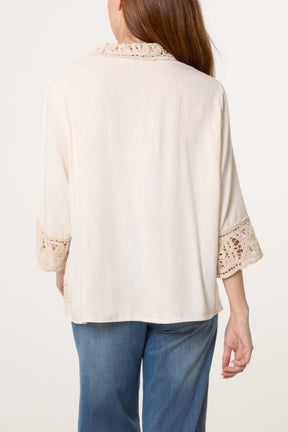 Crochet Linen Loose Fit Shirt
