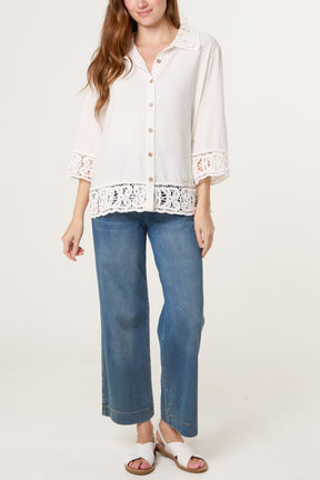 Crochet Linen Loose Fit Shirt