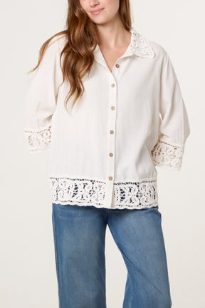 Crochet Linen Loose Fit Shirt