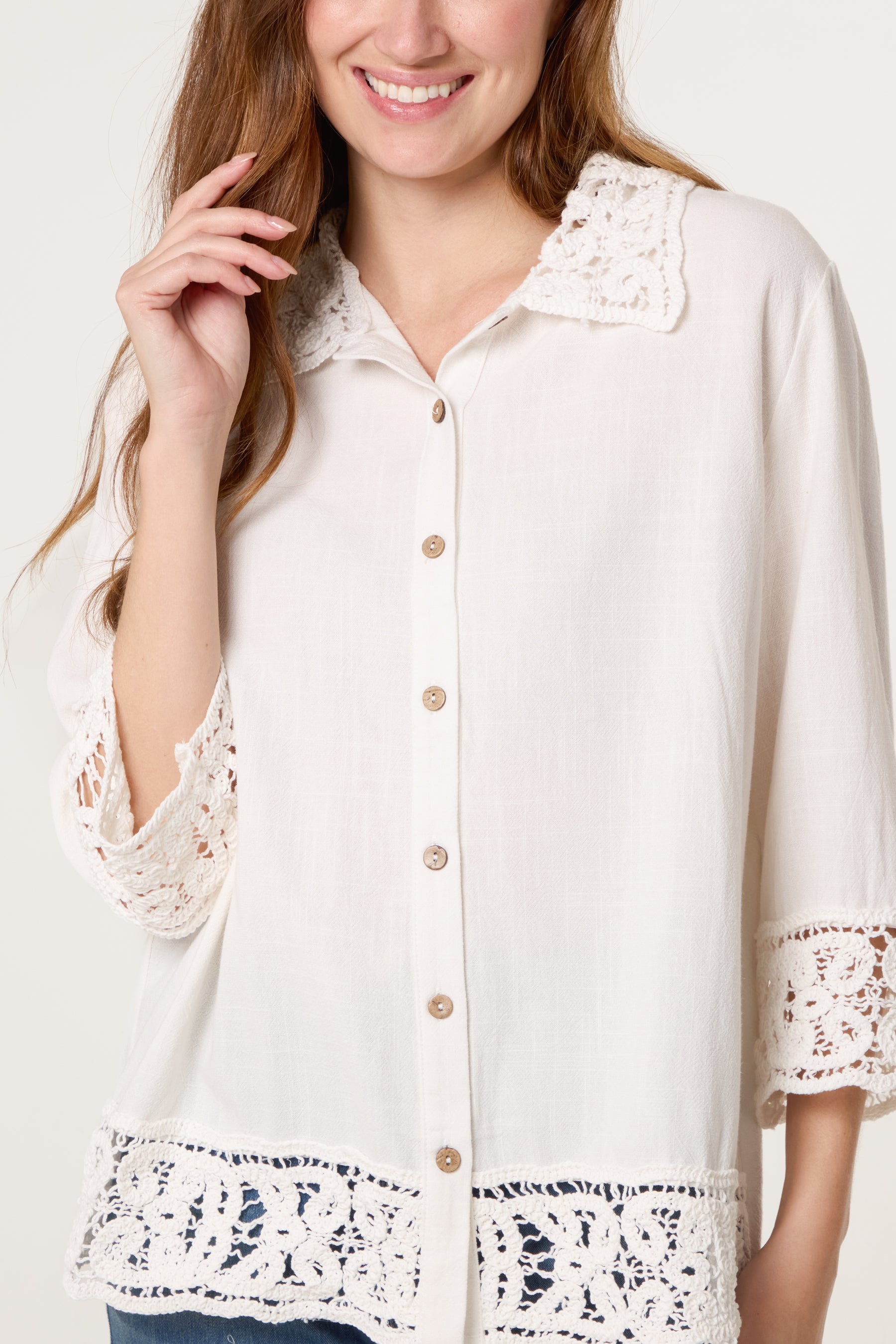 Crochet Linen Loose Fit Shirt