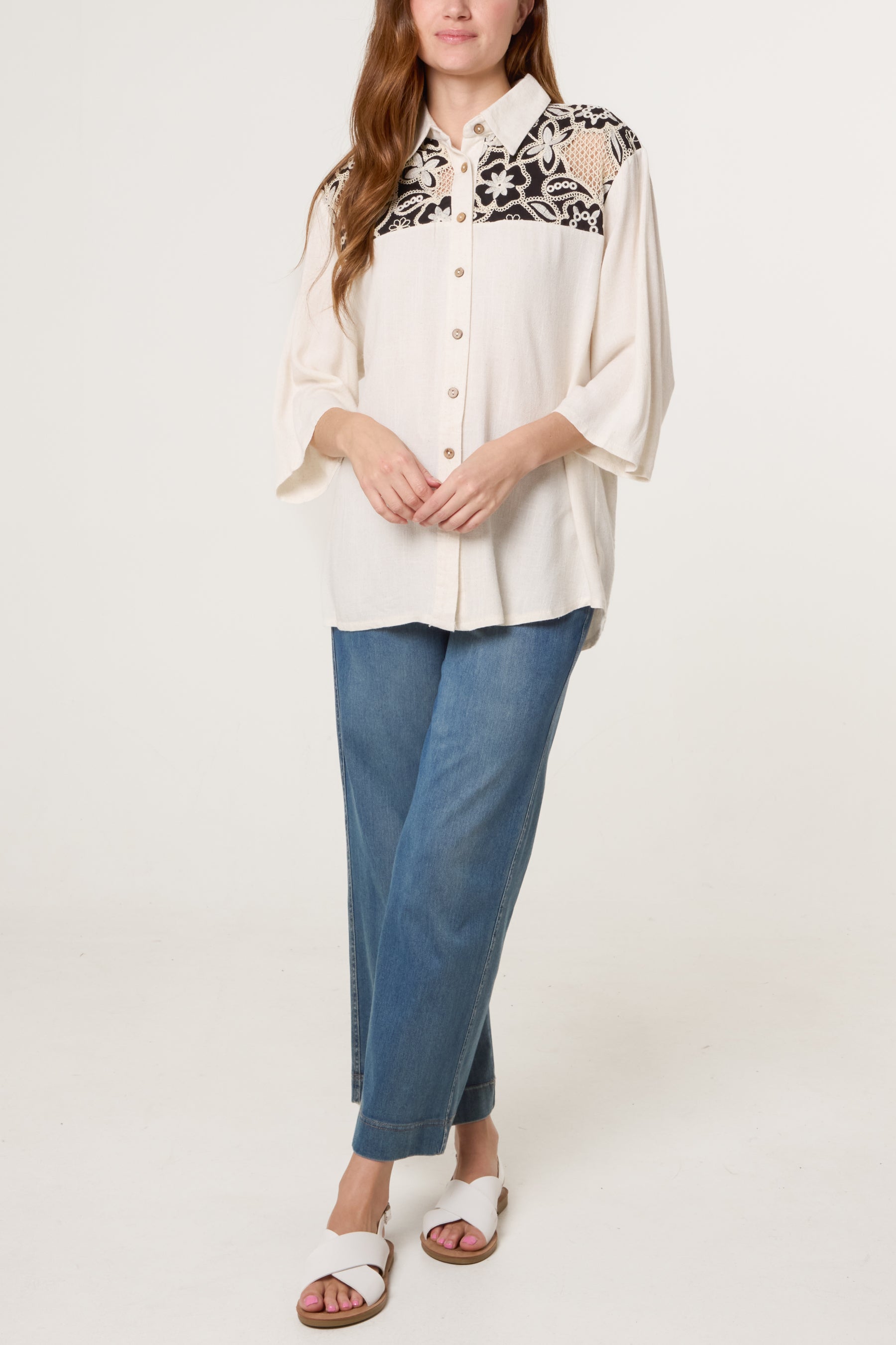 Floral Crochet Linen Loose Fit Shirt