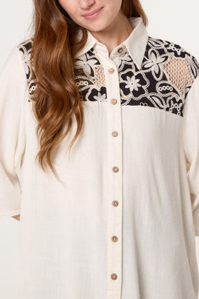 Floral Crochet Linen Loose Fit Shirt
