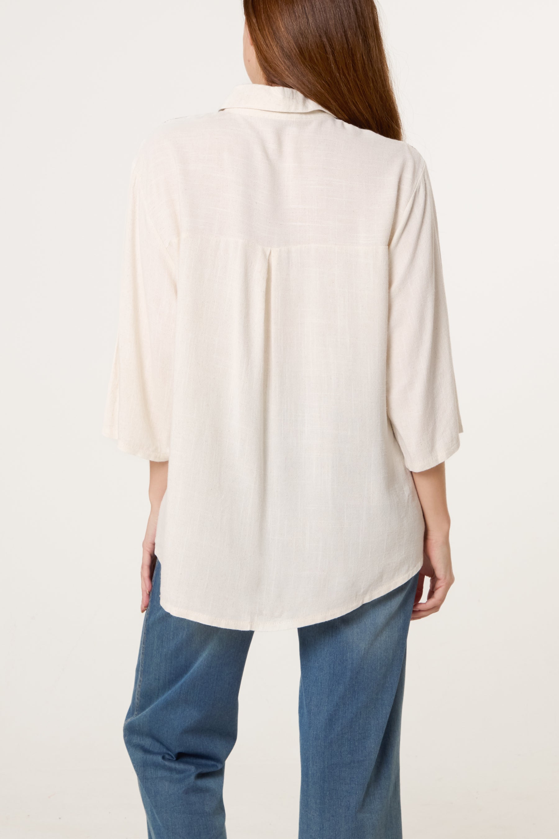 Floral Crochet Linen Loose Fit Shirt