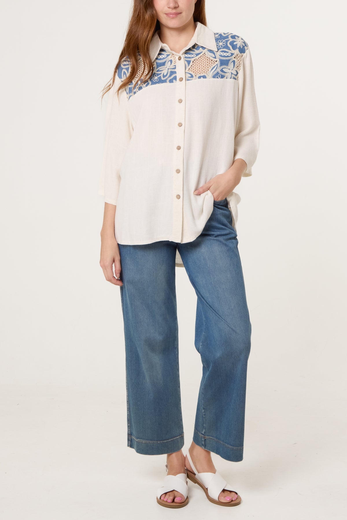 Floral Crochet Linen Loose Fit Shirt