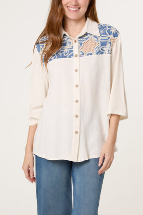 Floral Crochet Linen Loose Fit Shirt