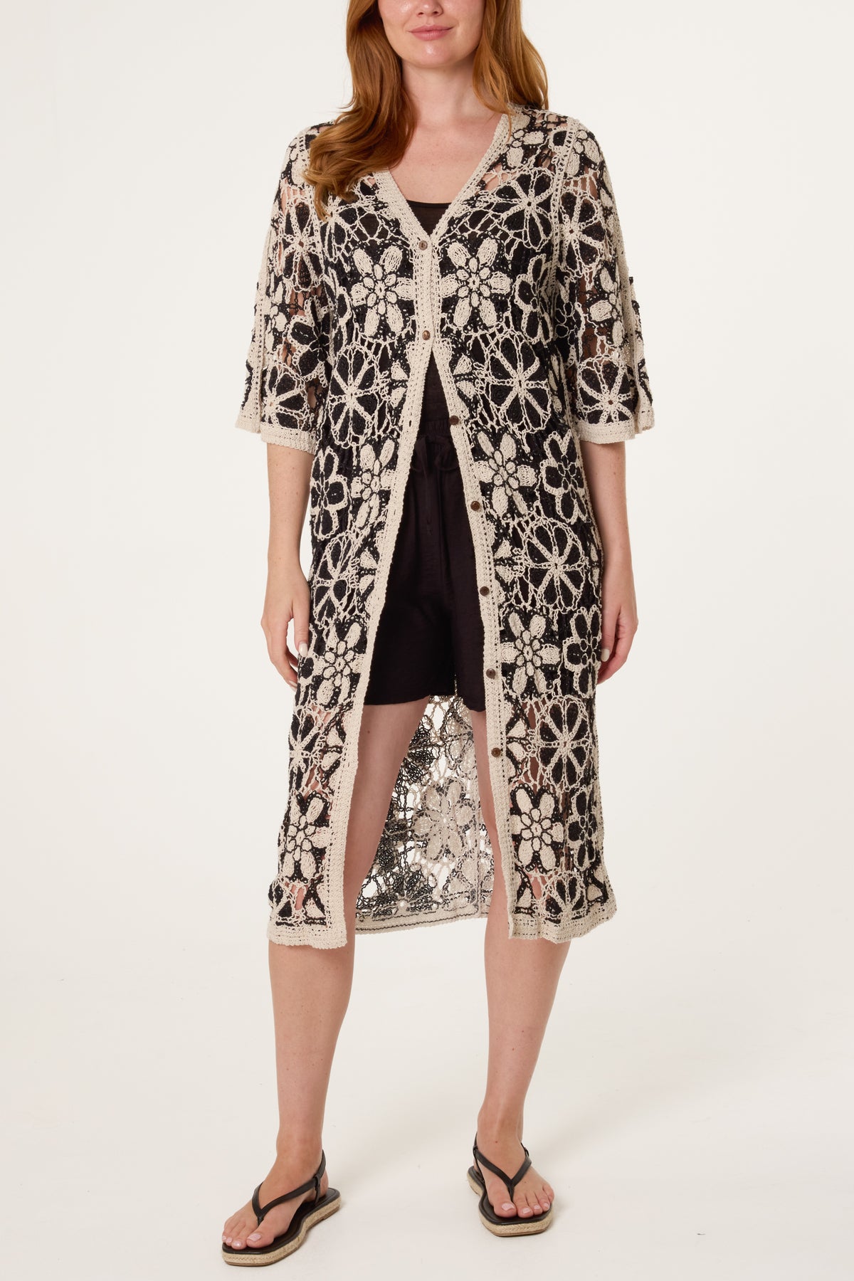 Flower Crochet Longline Cardigan