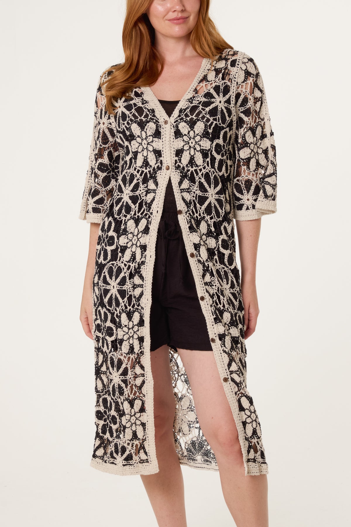 Flower Crochet Longline Cardigan