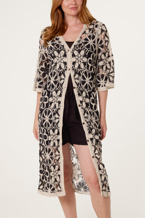 Flower Crochet Longline Cardigan