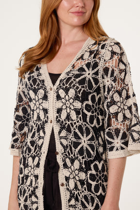Flower Crochet Longline Cardigan
